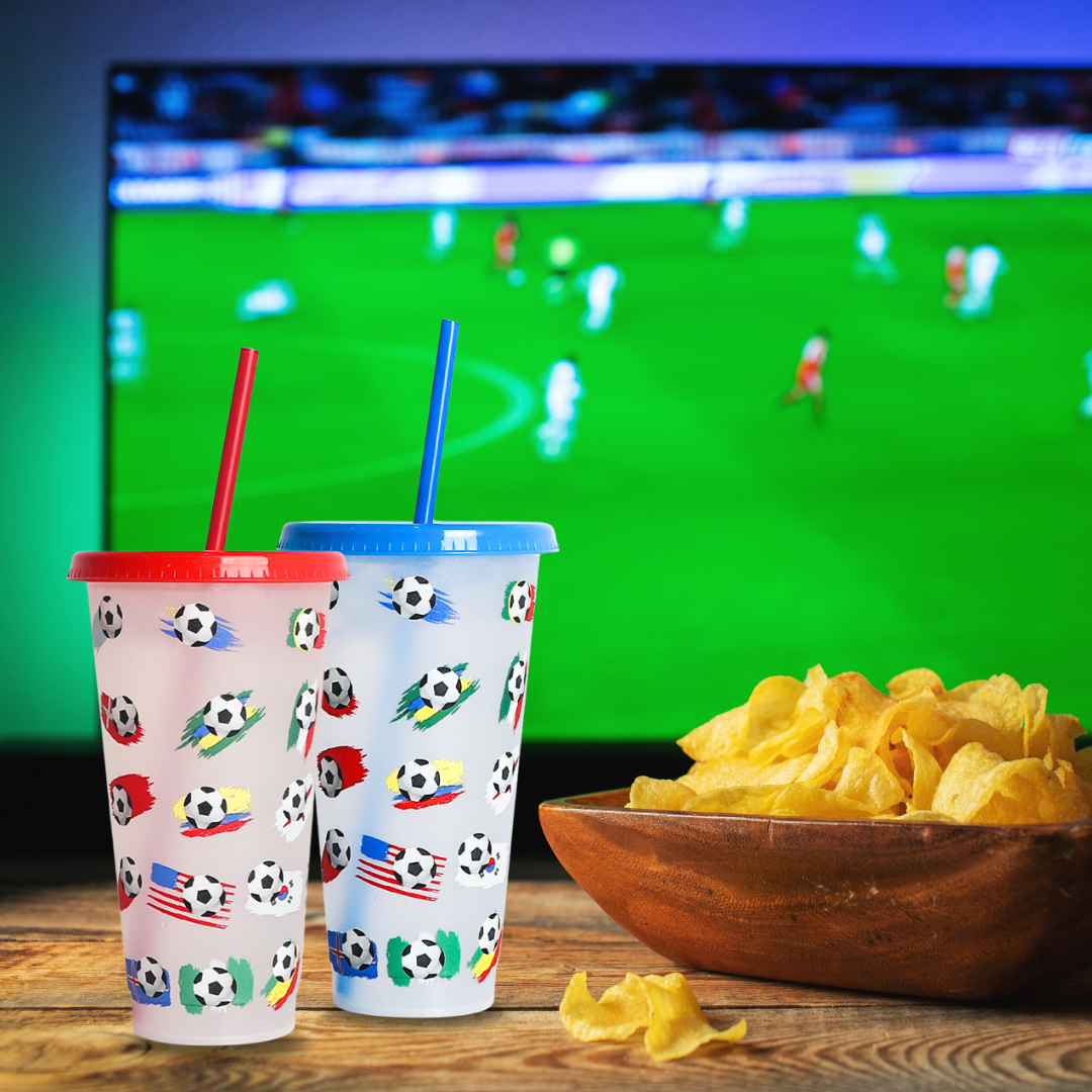 Color-changing Plastic Water Bottle Cup with Football and National Flag Print