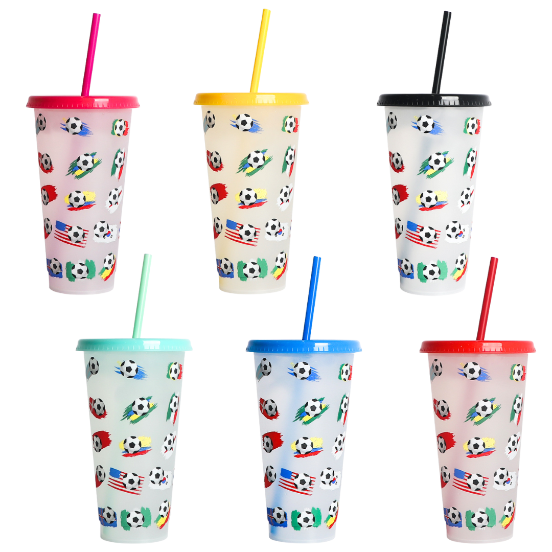 Color-changing Plastic Water Bottle Cup with Football and National Flag Print