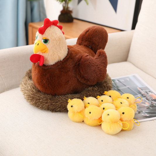 Chicken Stuffed Animal Mommy Hen Plush Playset with Little Baby Chicks