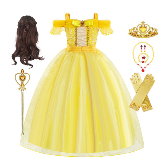 Little Girl Princess Yellow Golden Dress Set