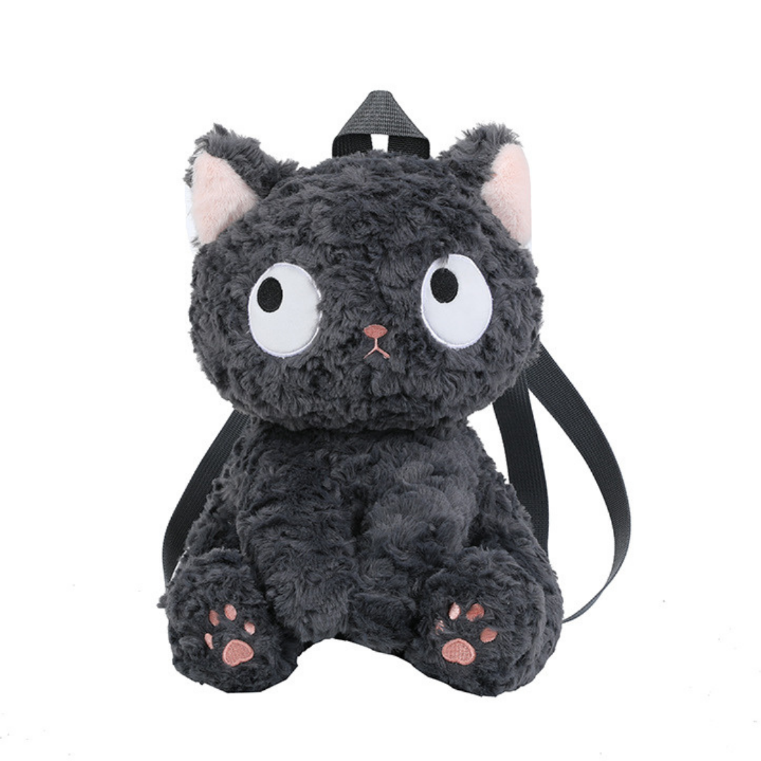 Black Fluffy Cat Plush Small Backpack