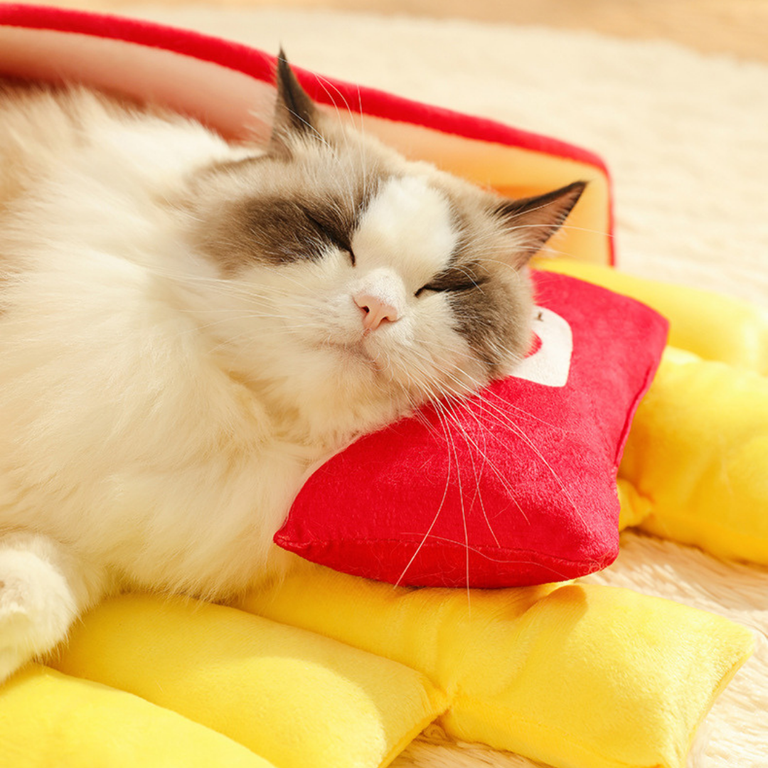 Cama para gatos con caja de patatas fritas de felpa