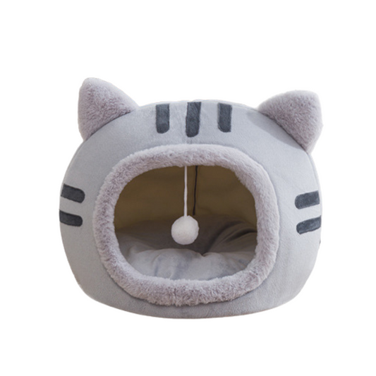 Cueva de cama para gatos con forma de gato de felpa