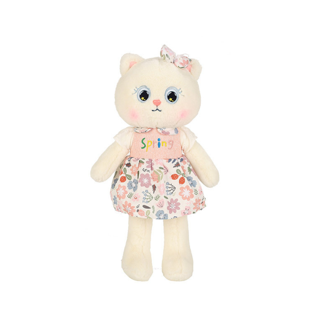 Country Folk Cat Girl Plush Doll with Srping Flower Dress 11.8 inch